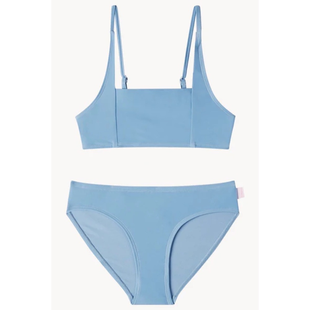 Seafolly Girls Summer Essentials Square Neck Crop Set in Hydrangea Blue Size 16